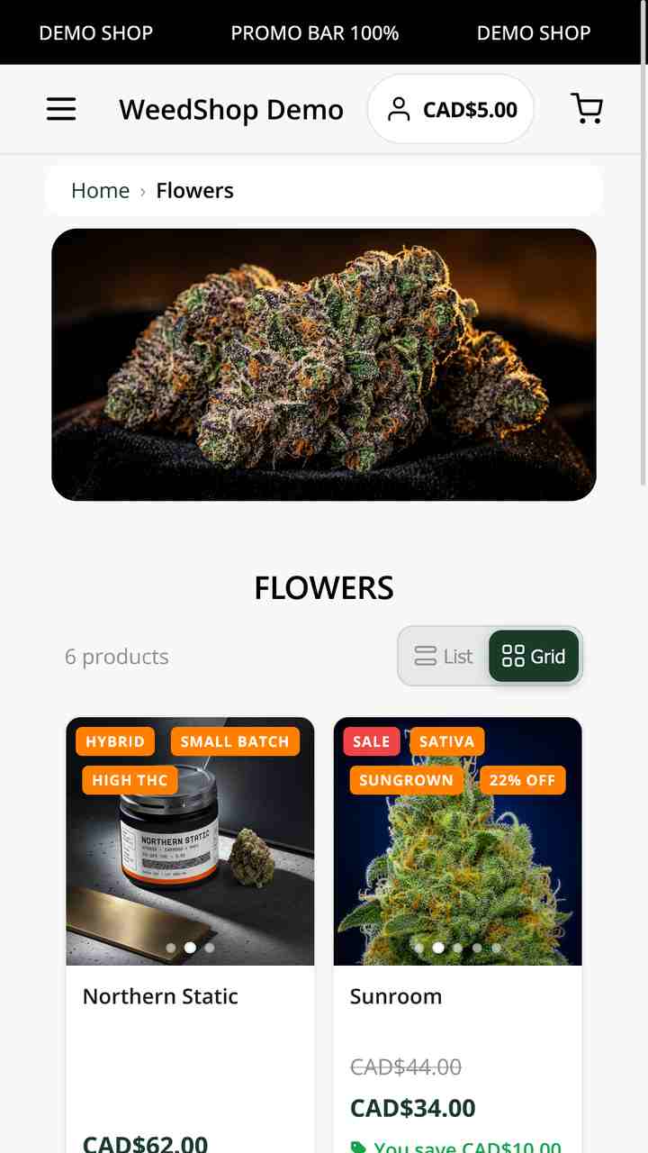 Weedshop demo screen 1