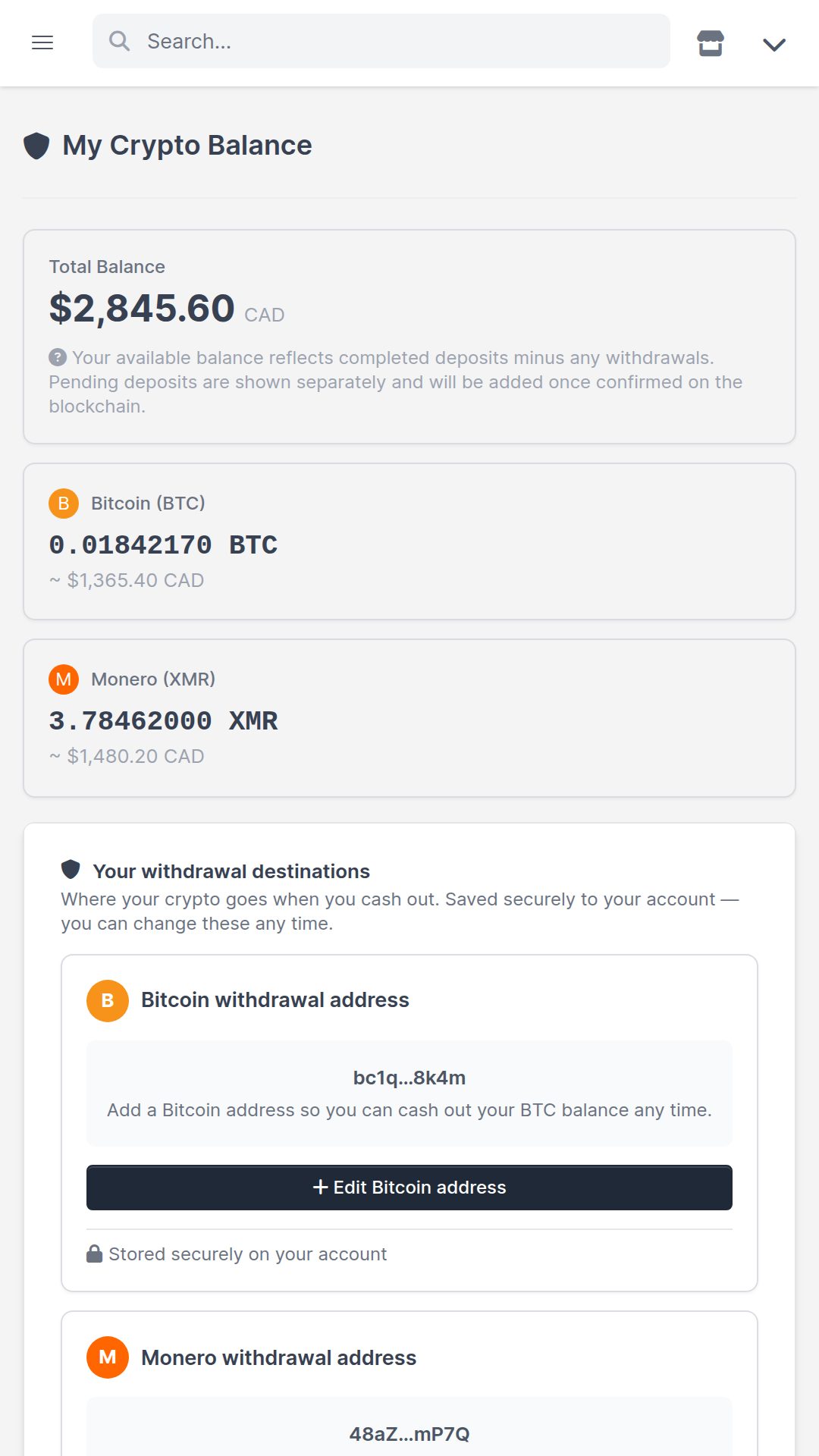 Mobile BTC and XMR payout and operator wallet controls