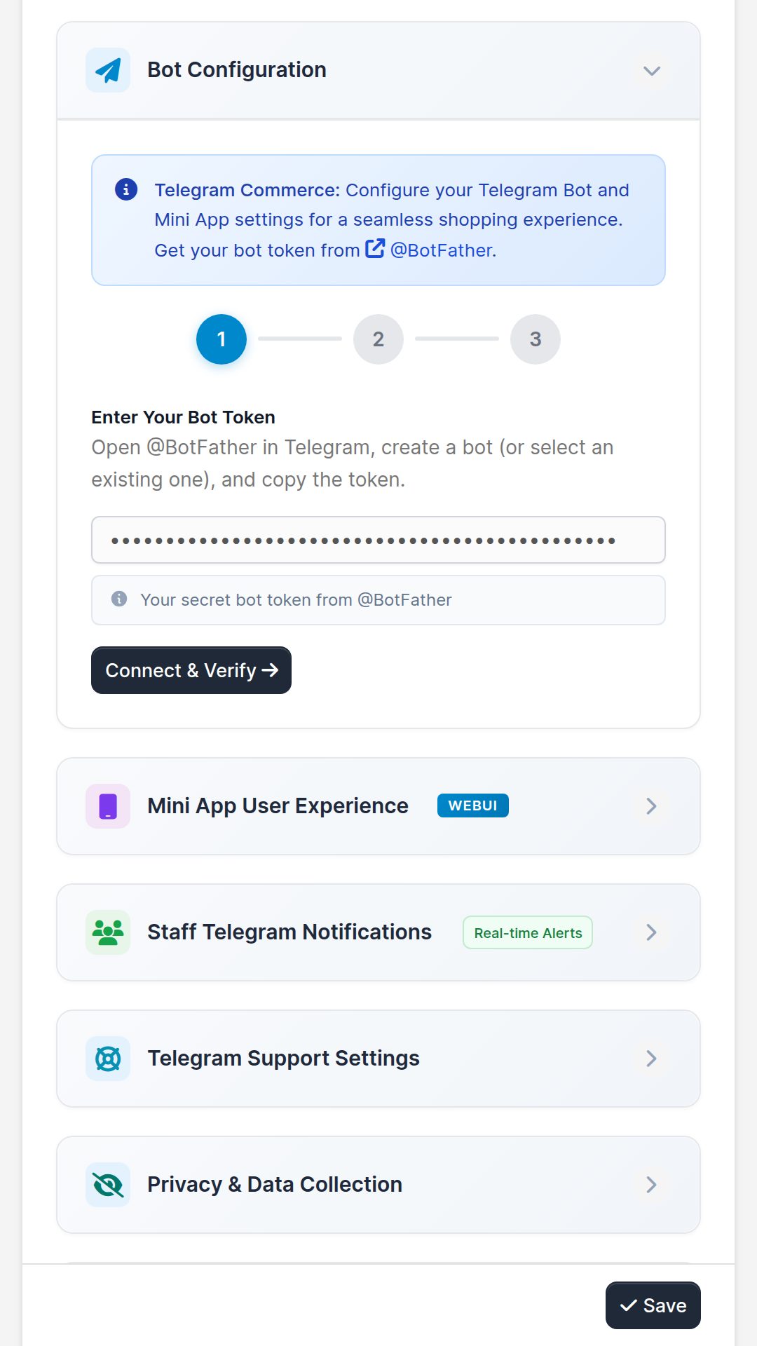 Mobile Telegram shop using the same catalog and orders