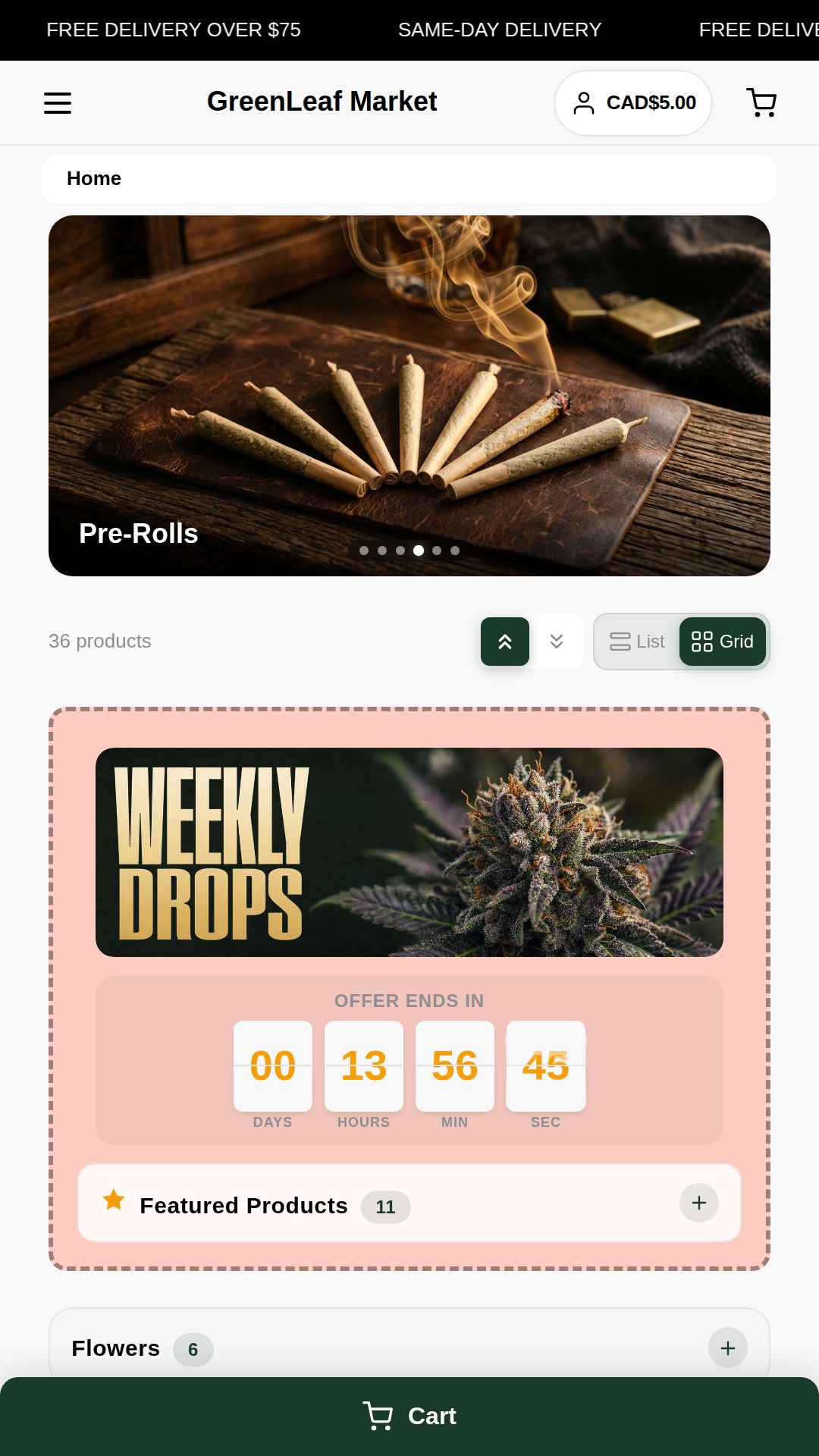 Mobile T-SHOP website with a visual product catalog