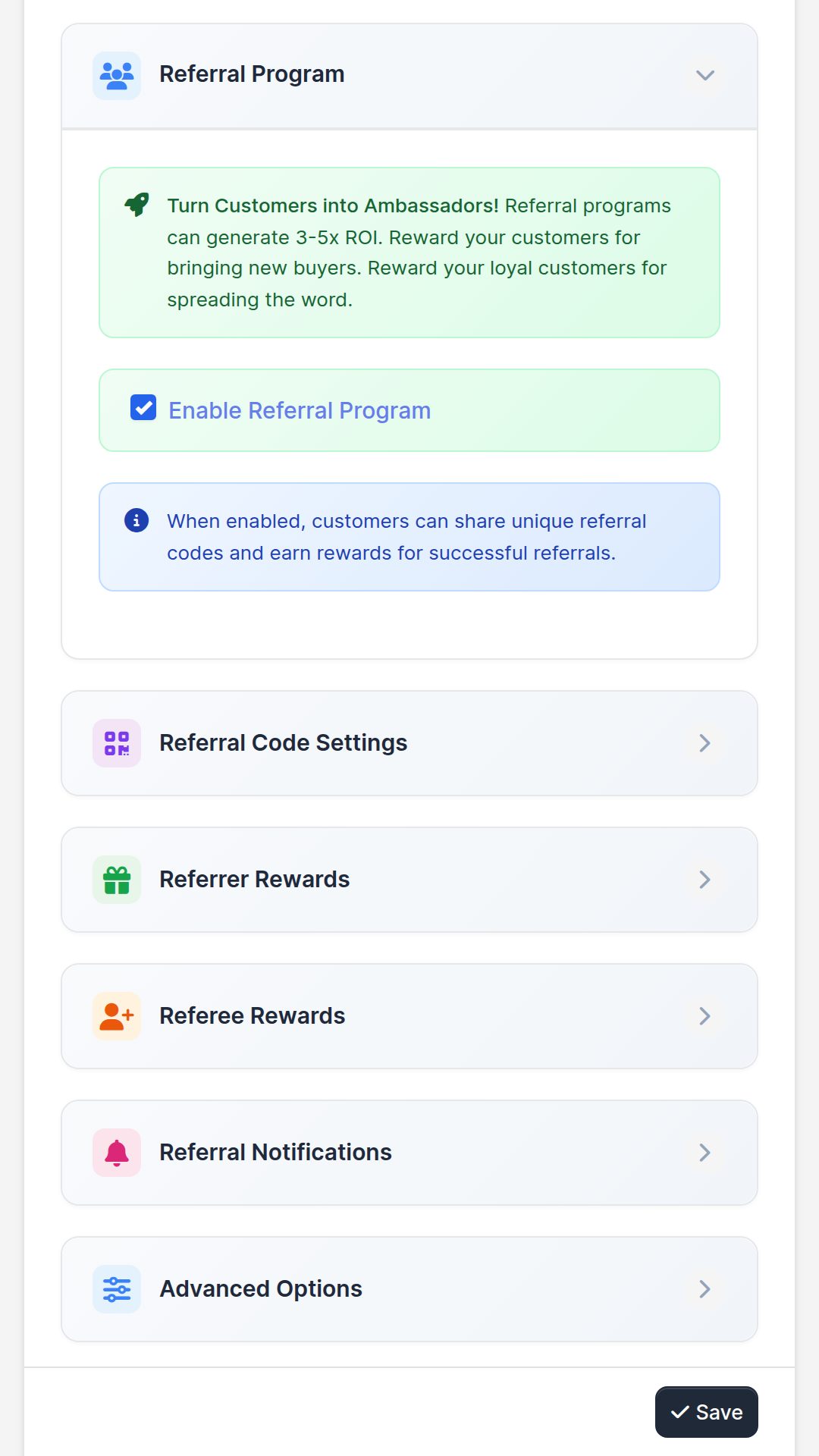 Mobile referral performance and reward controls