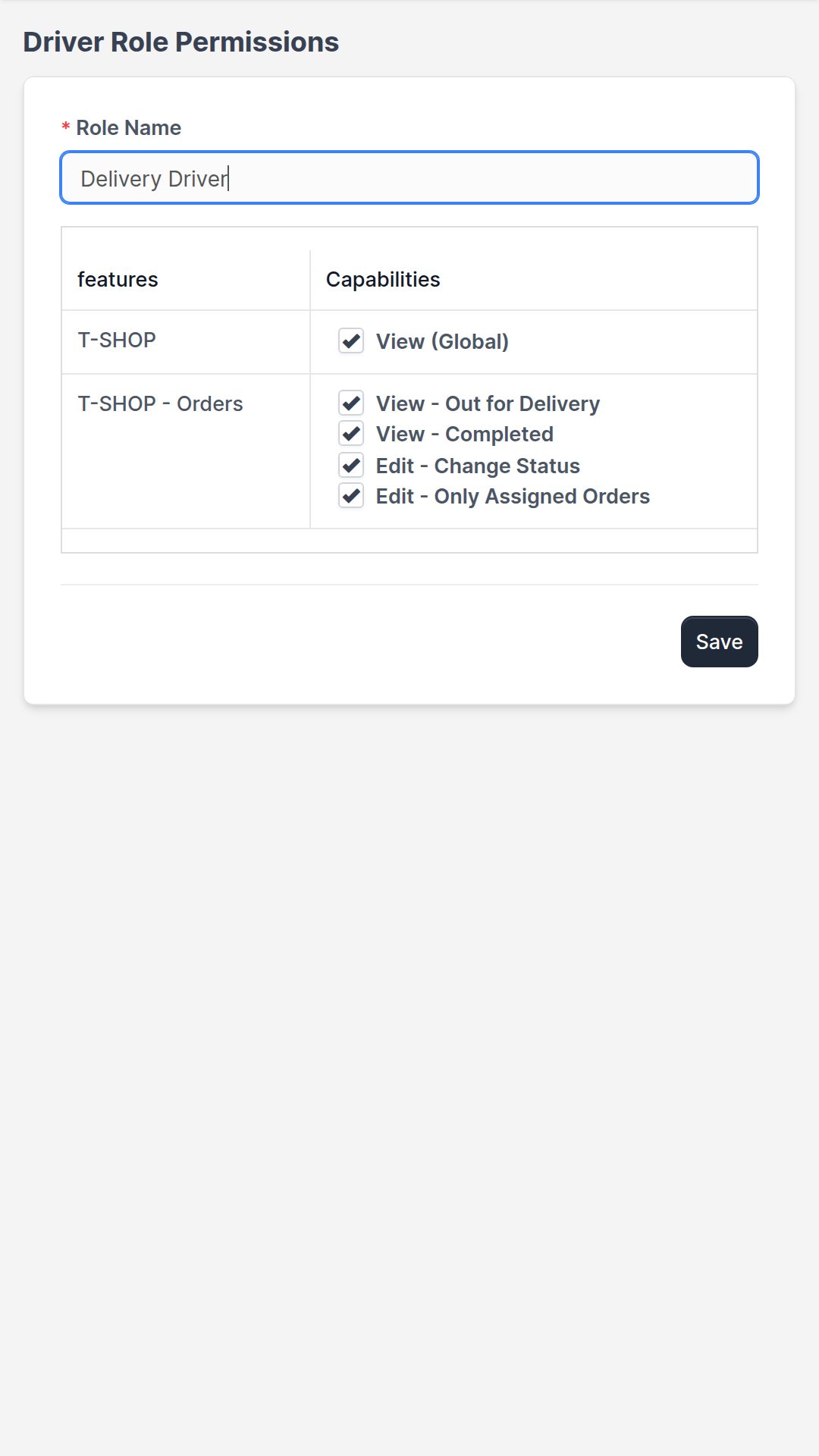 Mobile permissions screen for staff and delivery drivers